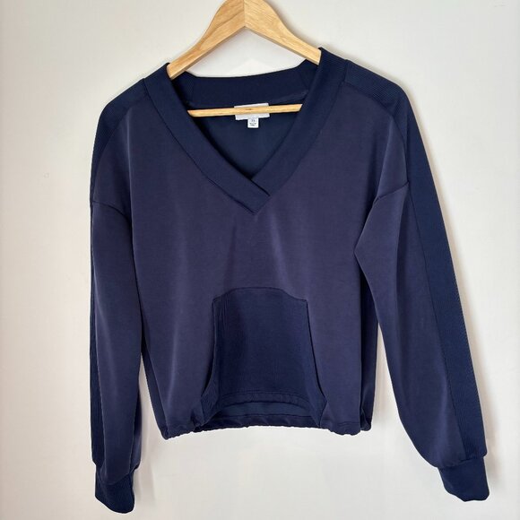 Evereve Vneck Minimalist Classic Navy Sweatshirt w/pocket Women's Size XS *L56 - Picture 1 of 16